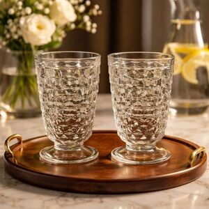 Indiana Whitehall Colony Cubist Clear Glass Iced Tea Glasses 6" Set of 2